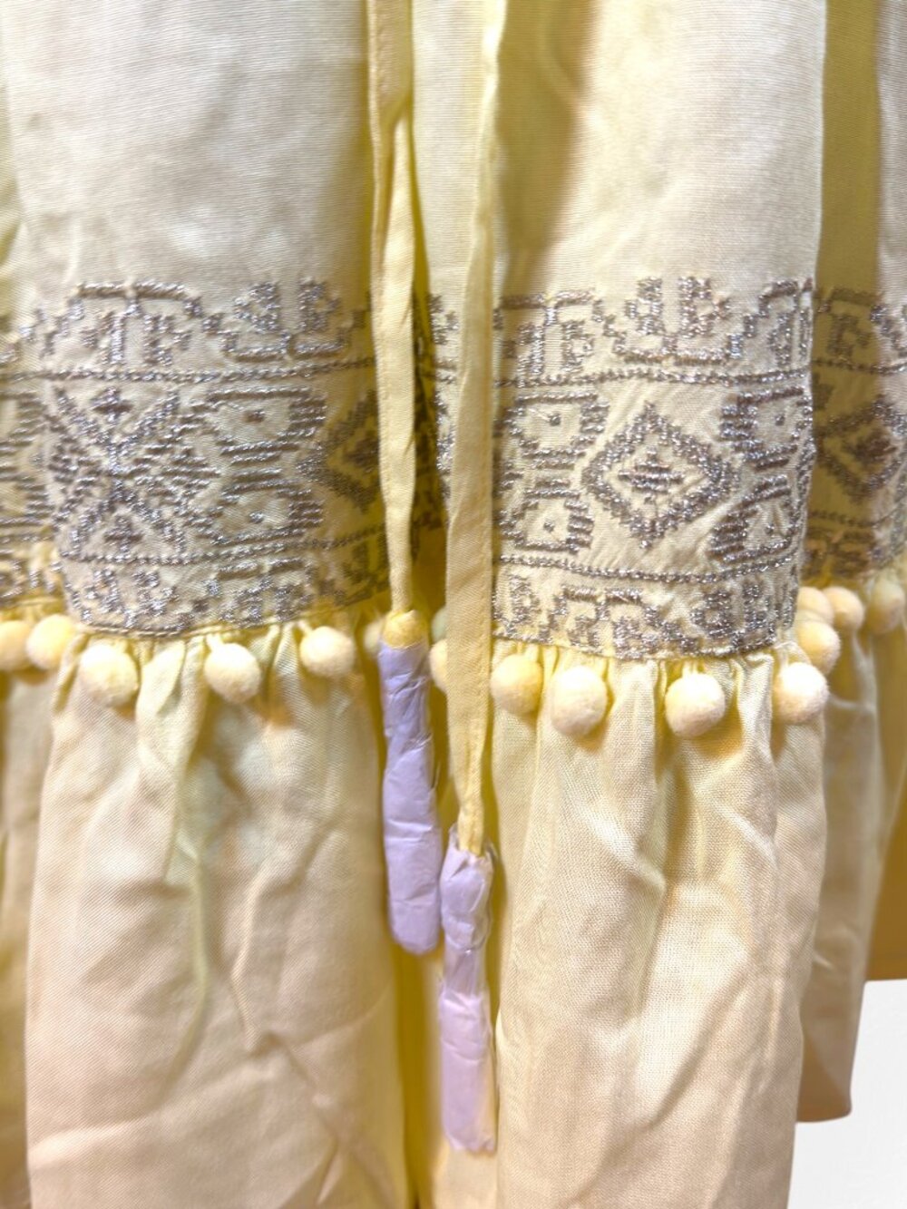 Monsoon XXL NWT Yellow Boho Festival Dress Metallic Embroidered Pom Pom Tassels - Picture 8 of 15